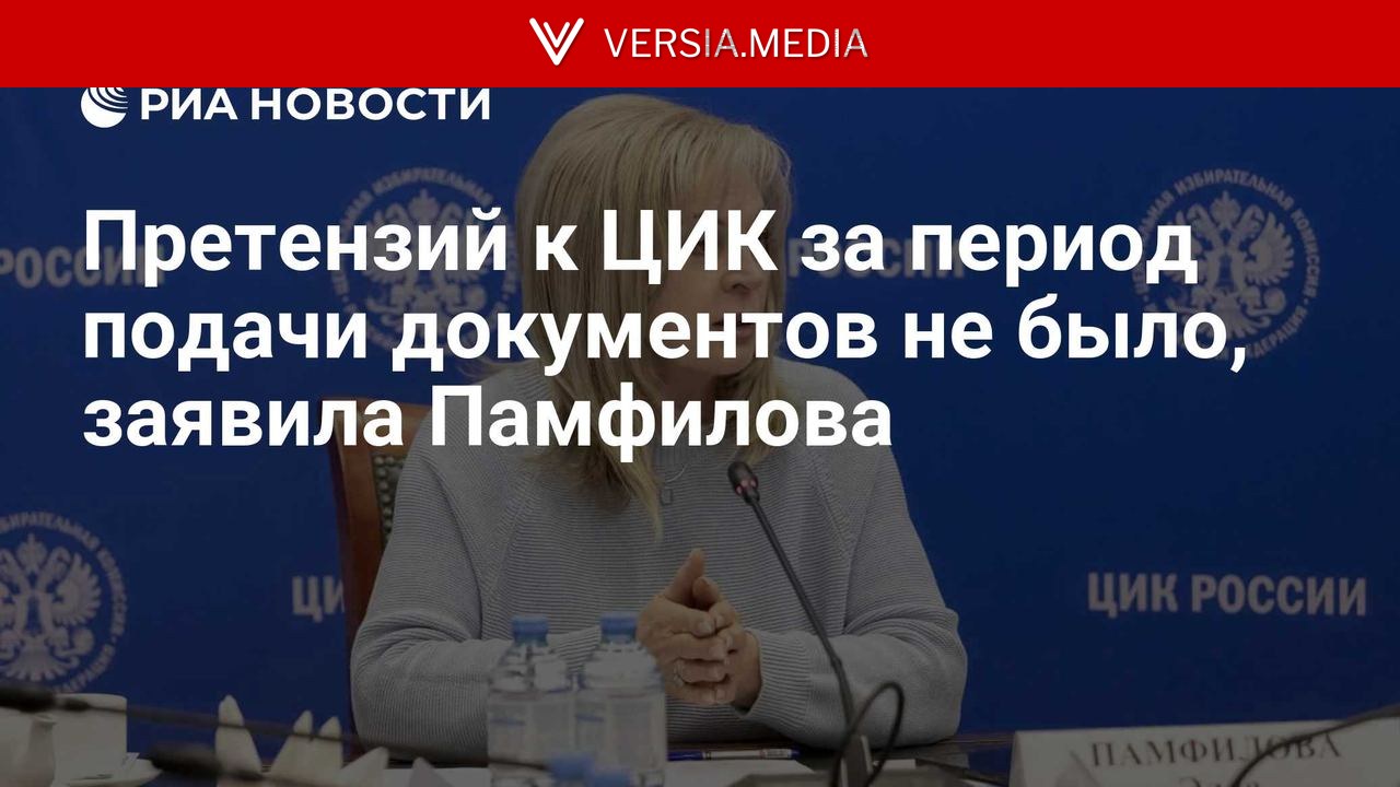 Претензий к ЦИК за период подачи документов не было, заявила Памфилова